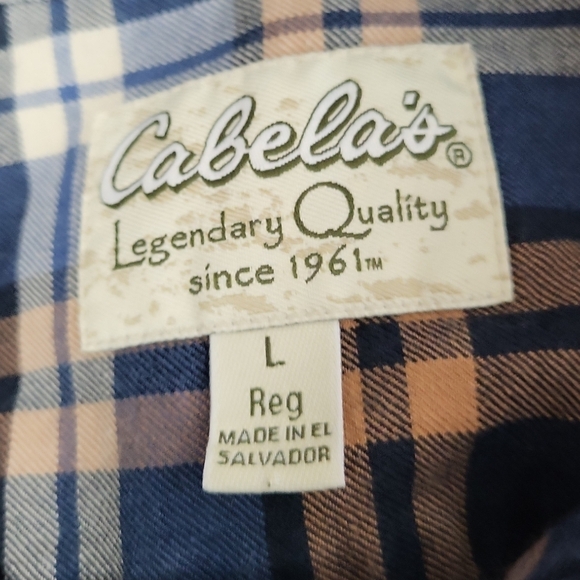 Cabela’s Plaid Button Down Blue Orange Shirt Men’s L - Picture 2 of 5